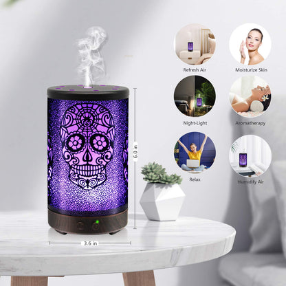 Skull Essential Oil Diffuser, Daroma 100ml Metal Aromatherapy Ultrasonic Cool Mist Humidifier Air Scent Home Office Gift, 7 Colors Changed LED Mood Light, Waterless Auto-Off