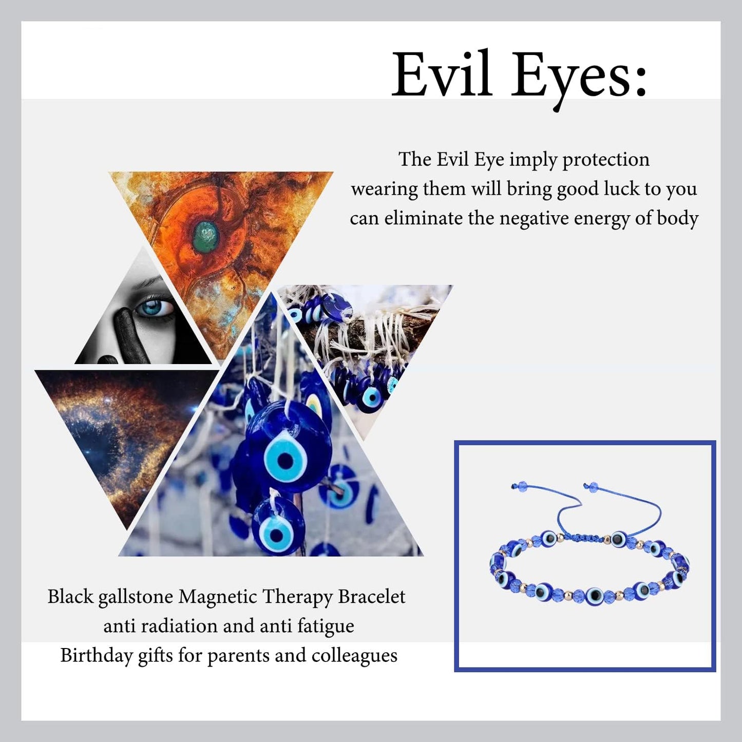 Natural Stone Agate Elastic Evil Eye Bracelet Kit with Charms Adjustable for Men Boyfriend for Gift Boys Stretch Bracelet for son Gifts 6mm