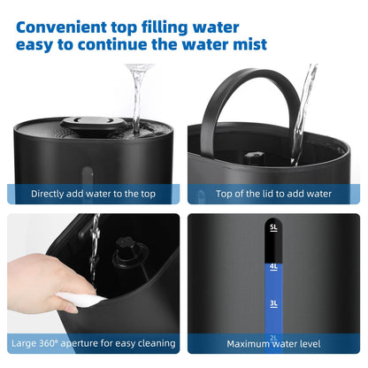 6L Humidifiers for Bedroom Large Room Home, Cool and Warm for Baby and Plants Mist Top Fill Desk Humidifiers Essential Oil Diffuser, Quiet with Adjustable Mist,360°Nozzle-Black