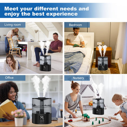 6L Humidifiers for Bedroom Large Room Home, Cool and Warm for Baby and Plants Mist Top Fill Desk Humidifiers Essential Oil Diffuser, Quiet with Adjustable Mist,360°Nozzle-Black