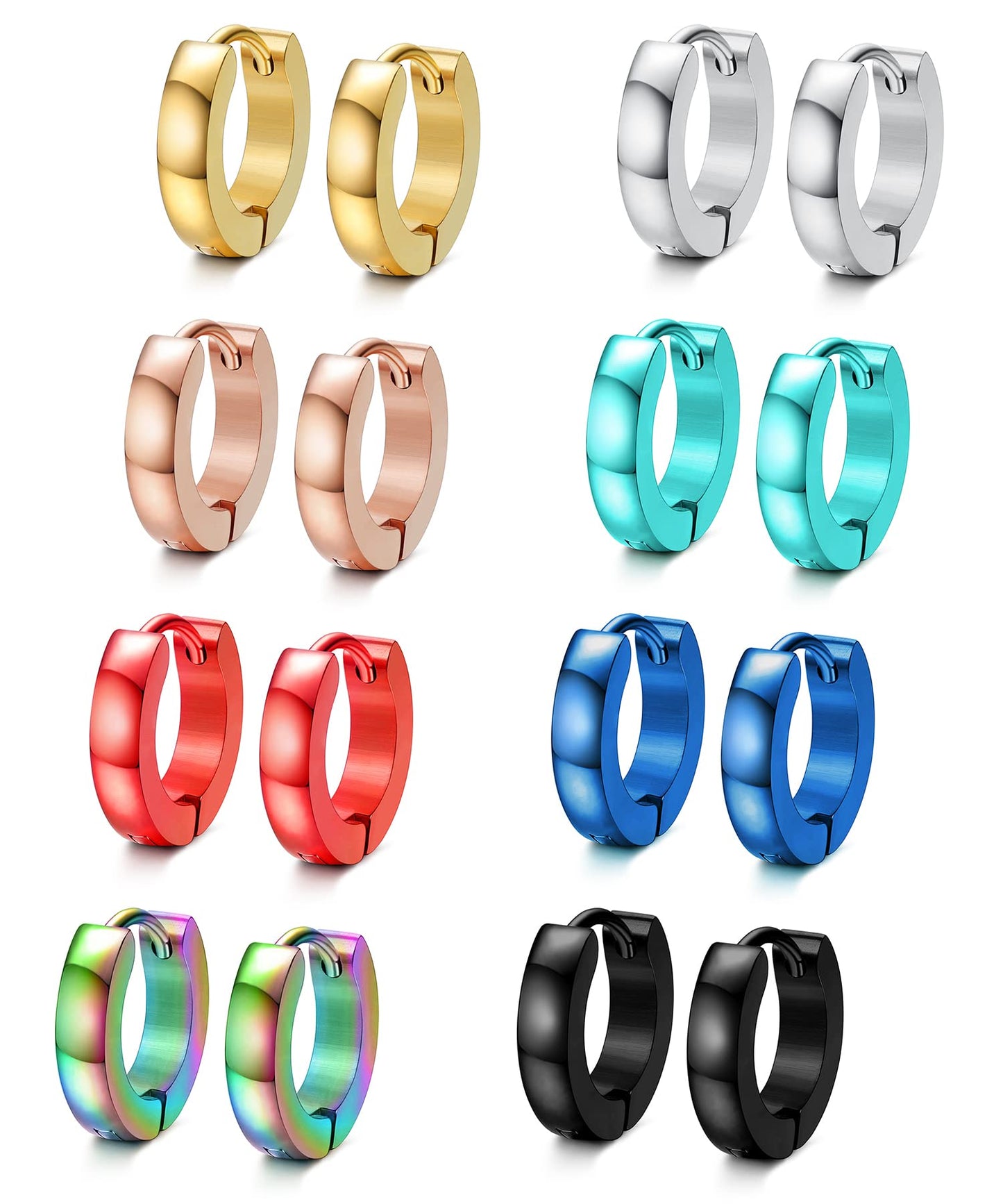 Jstyle 8 Pairs Stainless Steel Small Hoop Earrings for Men Women Huggie Earrings Cool Mens Earrings Set Multicolor Huggie Hoop Earrings Piercing for Men 13MM