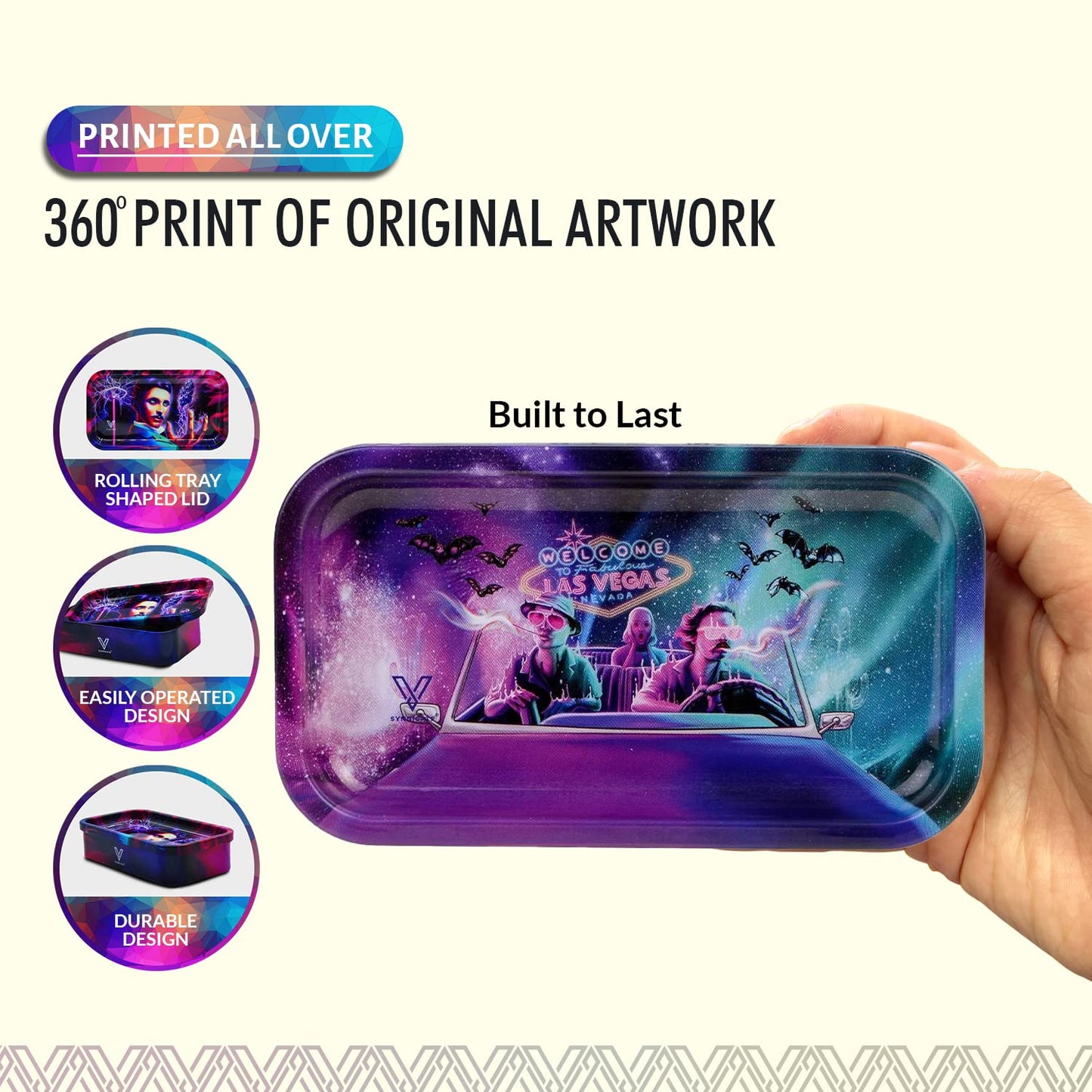 V. Syndicate 5" x 2.8" x 1.5" Mini Metal Storage Box with Lid - Airtight Lid to Avoid Moisture - Flex Your Style with 360 Print of Original Interactive Artwork on All Sides (Syndicase 2.0, Dank Diva)