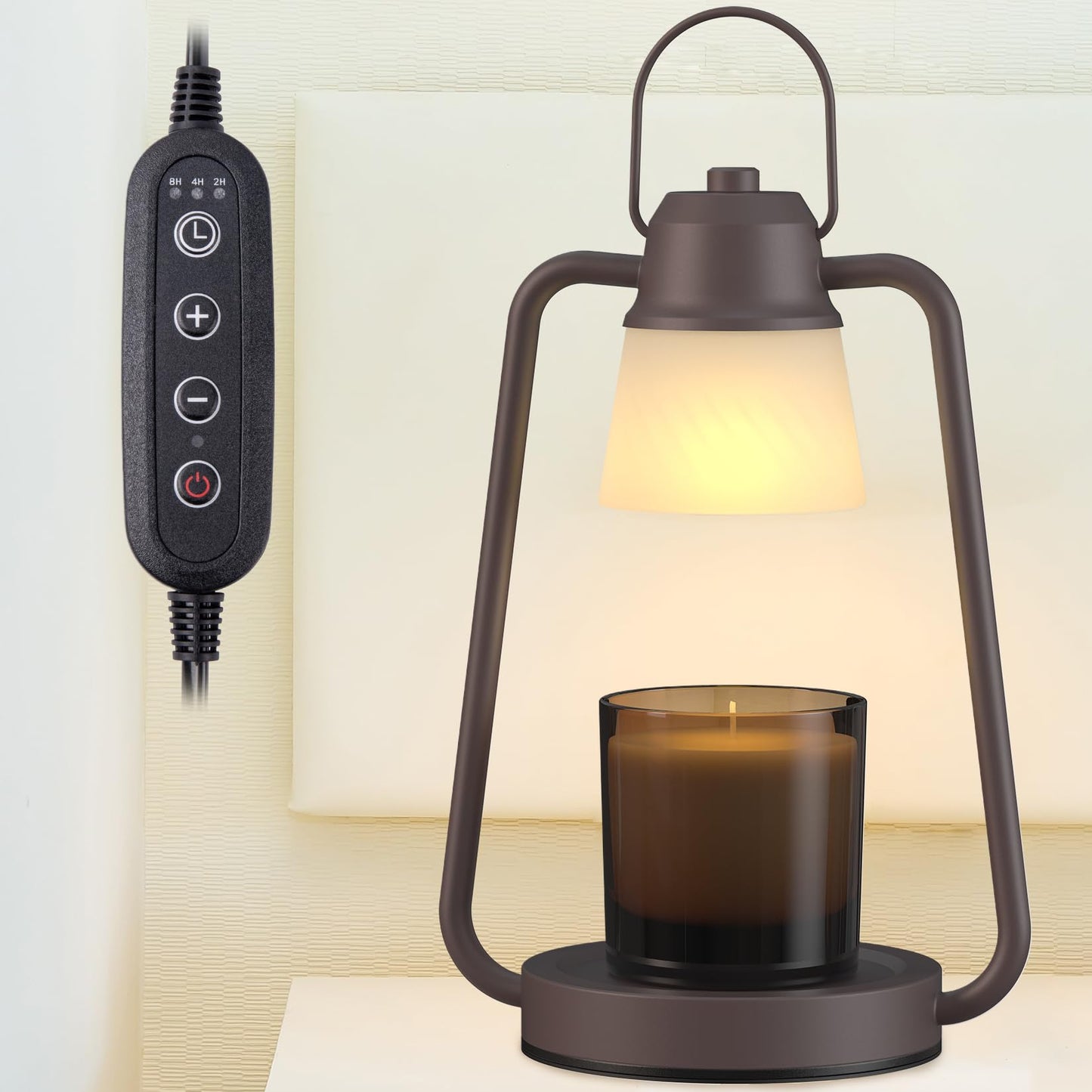 MAOYUE Candle Warmer Lamp Dimmable Timer: Electric Metal Top Down Light Heat Melting Wax Candles Vintage Fits Large Small Jar Scented Candel Warming Lantern Black