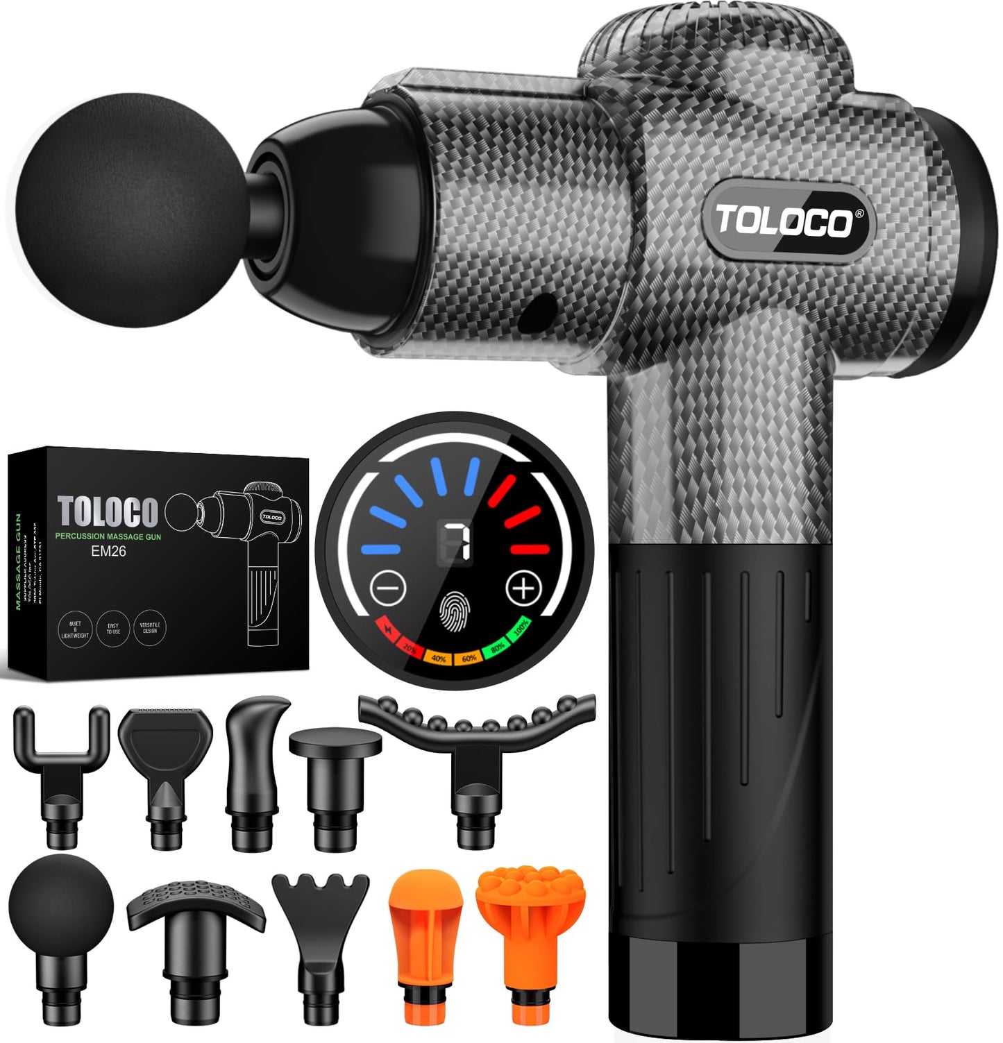 TOLOCO Massage Gun, Deep Tissue Back Massage for Athletes for Pain Relief, Percussion Massager with 10 Massages Heads & Silent Brushless Motor, Black