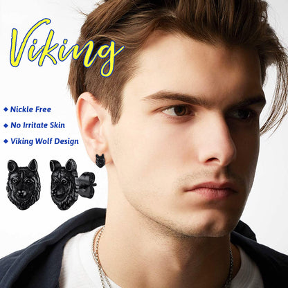 FaithHeart Norse Viking Jewelry Sterling Silver/Stainless Steel Stud Earrings Celtic Wolf/Thors Hammer Studs for Women Men