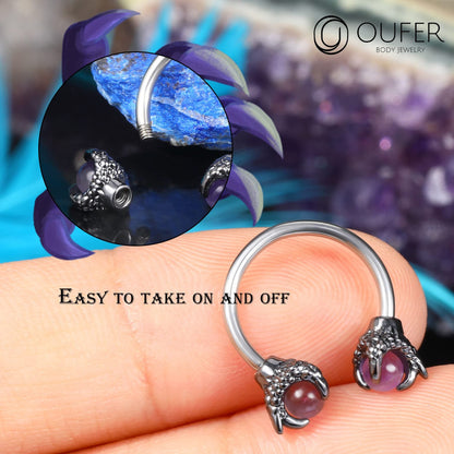 OUFER 316L Surgical Steel Circular Earrings Two White Opals Surrounded by Dragon Claws Cartilage Earing Ear Body Piercing Jewelry Helix Earrings Piercing…