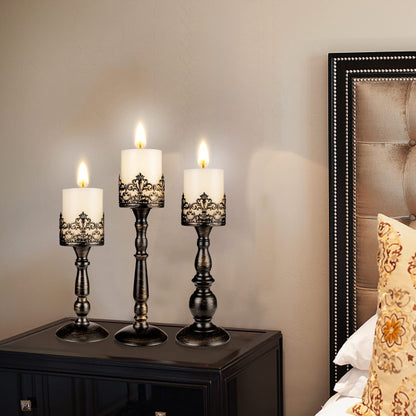 Black Vintage Candle Holder for Table Centerpiece Gothic Candle Stand Set