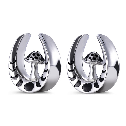 2PCS Mushroom Saddle Ear Gauges Plugs Surgical Steel Ear Tunnels Expander Stretchers Earrings Piercing Body Jewelry 0g-1"(8mm-25mm)
