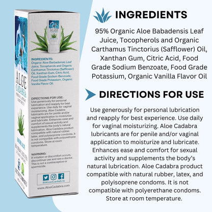 Aloe Cadabra Natural Water Based Personal Lubricant and Vaginal Moisturizer, Organic Aloe Lube for Men, Women and Couples, Non-Staining, pH Balanced (Unscented 2.5 Ounces, 1 Pack)