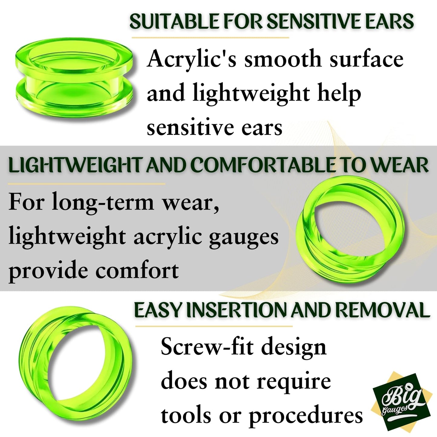 Pair of Green Acrylic flesh Tunnels External Piercing Jewelry Stretcher Screw-fit Ear Plugs Earring Lobe