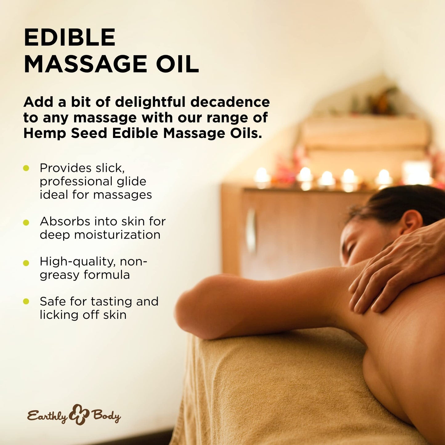 Earthly Body Edible Massage Oil - Hemp Seed, Almond, Grapeseed, Apricot & Vitamin E Oil - Vegan & Cruelty Free