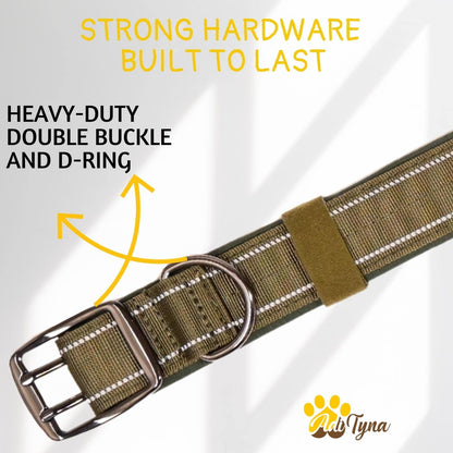 ADITYNA - Heavy Duty Dog Collar with Handle - Thick Dog Collar for Large Dogs - Wide, Reflective, Tactical, Soft Neoprene Padded - Perfect Dog Collar for Training and Walking