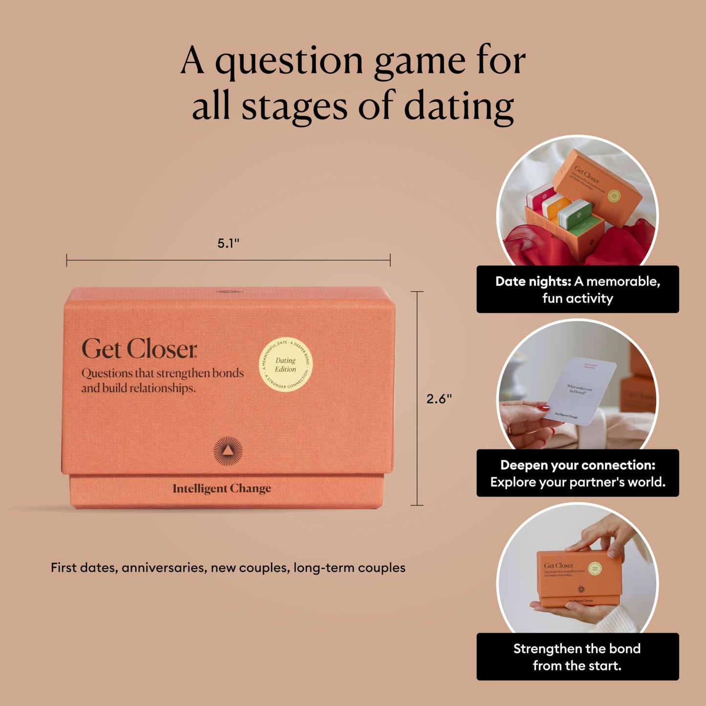 Intelligent Change Get Closer Conversation Cards for Couples, Intimacy Deck Card Game, Fun Date Night Ideas, 100 Icebreaker Couple Questions to Strengthen Bonds and Relationships