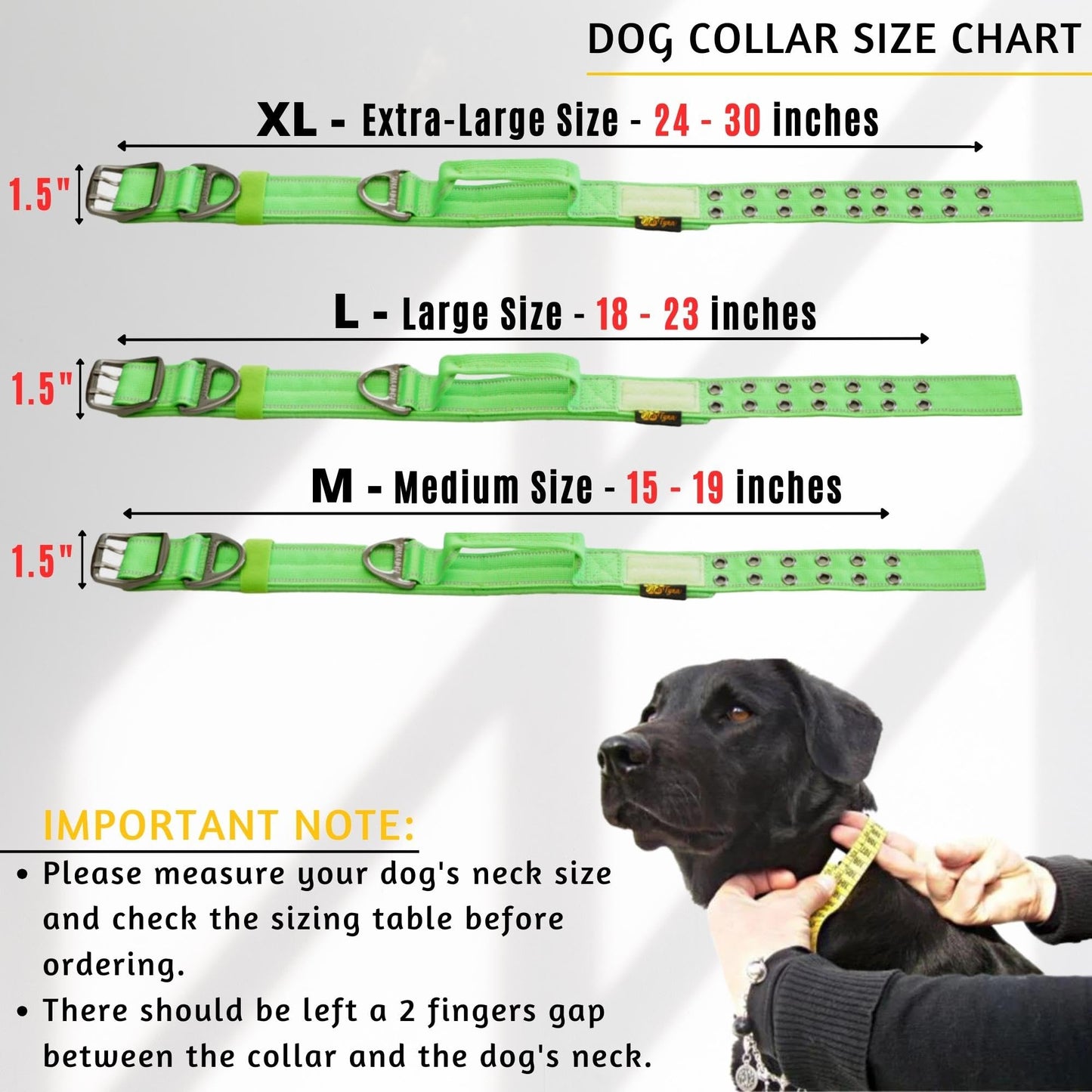 ADITYNA - Heavy Duty Dog Collar with Handle - Thick Dog Collar for Large Dogs - Wide, Reflective, Tactical, Soft Neoprene Padded - Perfect Dog Collar for Training and Walking