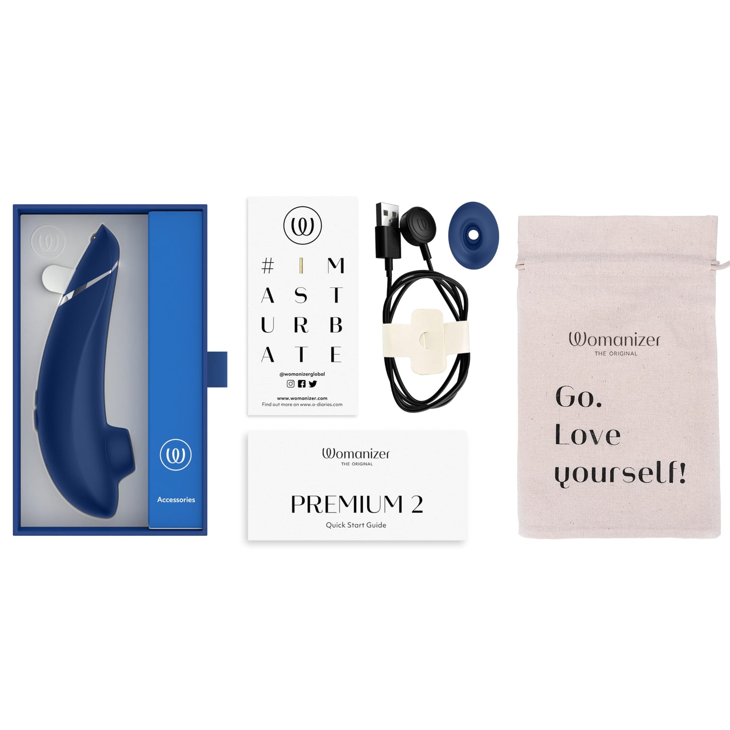 Womanizer Premium 2 Clitoris Vibrator for Women | Clit Sucker Adult Toys | Vibrating Adult Sex Toy | Clit Stimulator for Woman with 14 Suction Speeds | Waterproof Clitoral Stimulation Sex Toys | Blue