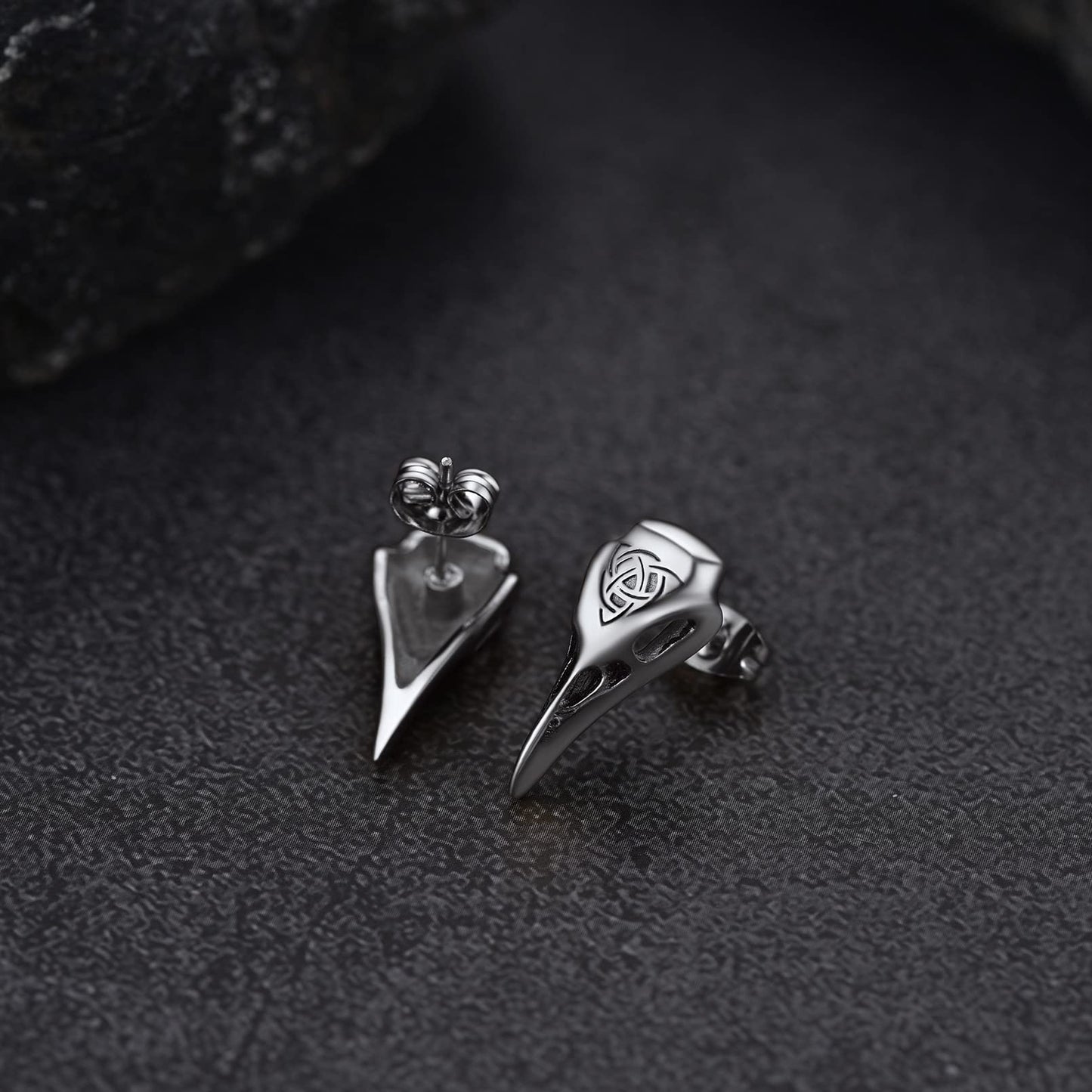 FaithHeart Raven Stud Earrings for Women Men, Stainless Steel Punk Gothic Norse Viking Crow Ear Studs with Delicate Gift Packaging