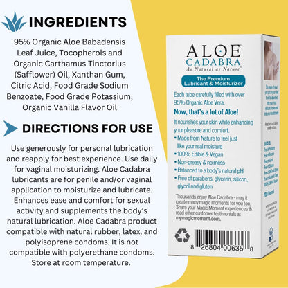 Aloe Cadabra Natural Water Based Personal Lubricant and Vaginal Moisturizer, Organic Aloe Lube for Men, Women and Couples, Non-Staining, pH Balanced (Unscented 2.5 Ounces, 1 Pack)