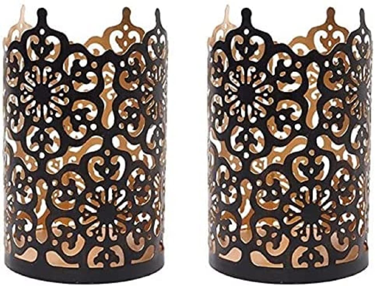 Hosley 4.5" High Black (Gold Inside) Metal Jar Holder Candle Sleeve. Candle Holder, Votive, Tea Light Lanterns Use with Tealights. Ideal Gift for Weddings, Parties, Spa and Aromatherapy O6