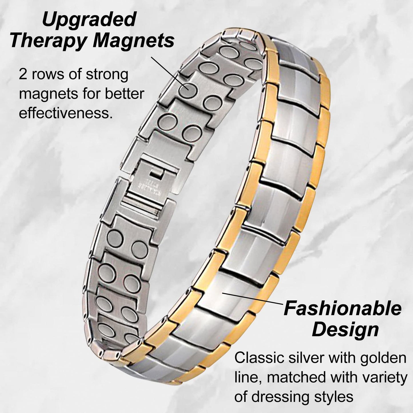 Feraco Magnetic Bracelet for Men Titanium Steel Magnetic Bracelet for Men with Double Row Magnets Adjustable (Black & Blue Line)