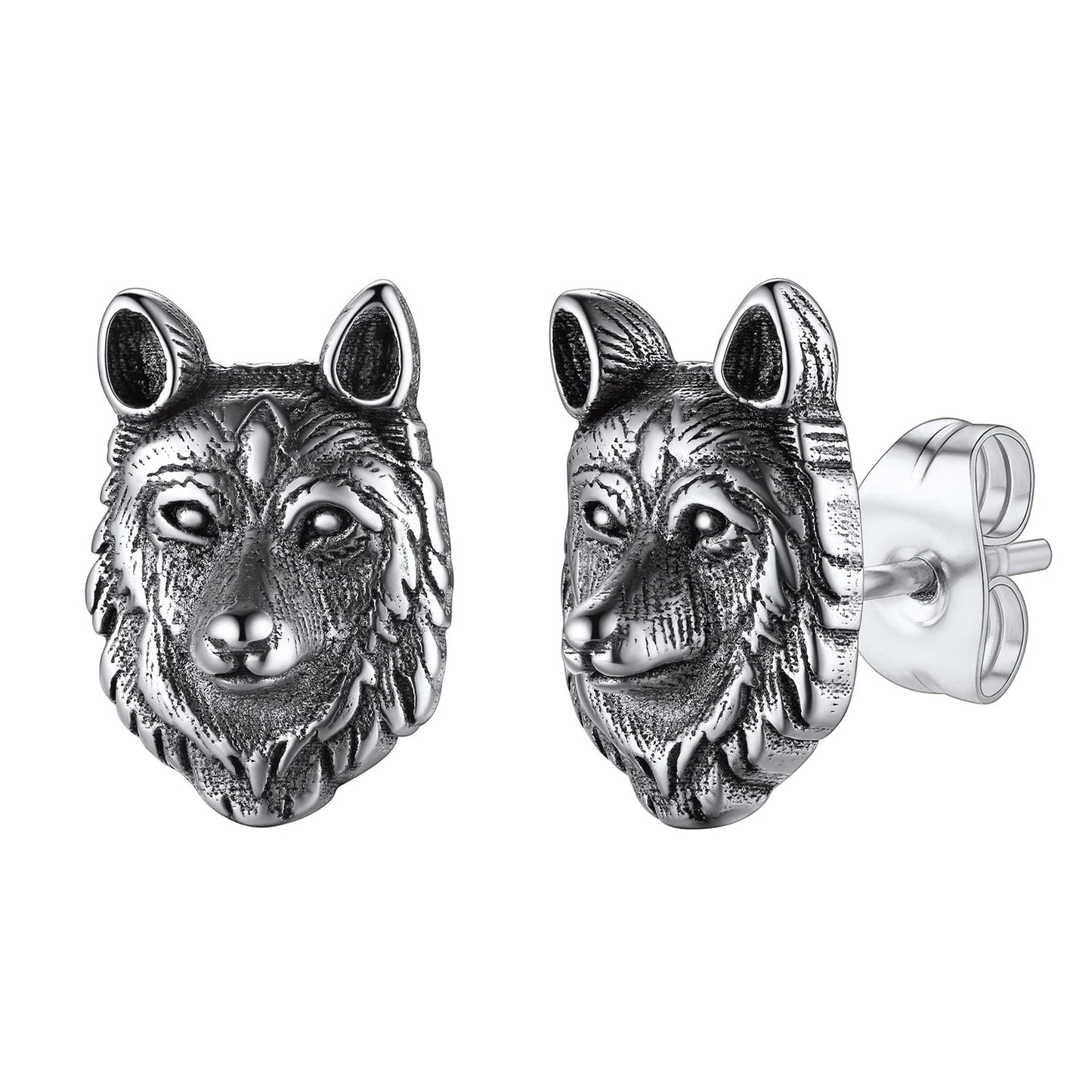 FaithHeart Norse Viking Jewelry Sterling Silver/Stainless Steel Stud Earrings Celtic Wolf/Thors Hammer Studs for Women Men