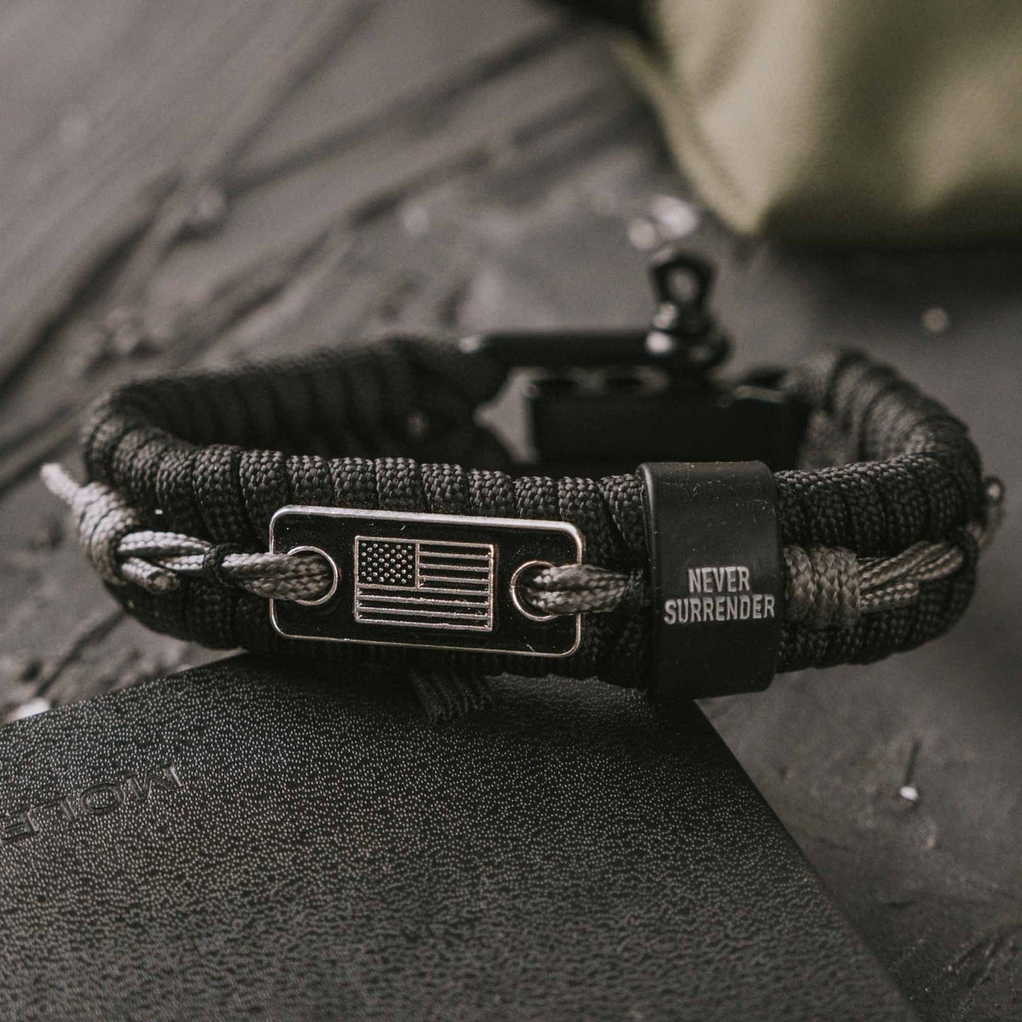 iHeartDogs Hero Company Never Forgotten Paracord Bracelet - Tactical Survival Bracelet for Men with Bronze USA Flag - Helps Pair Military Veterans with a Companion Dog