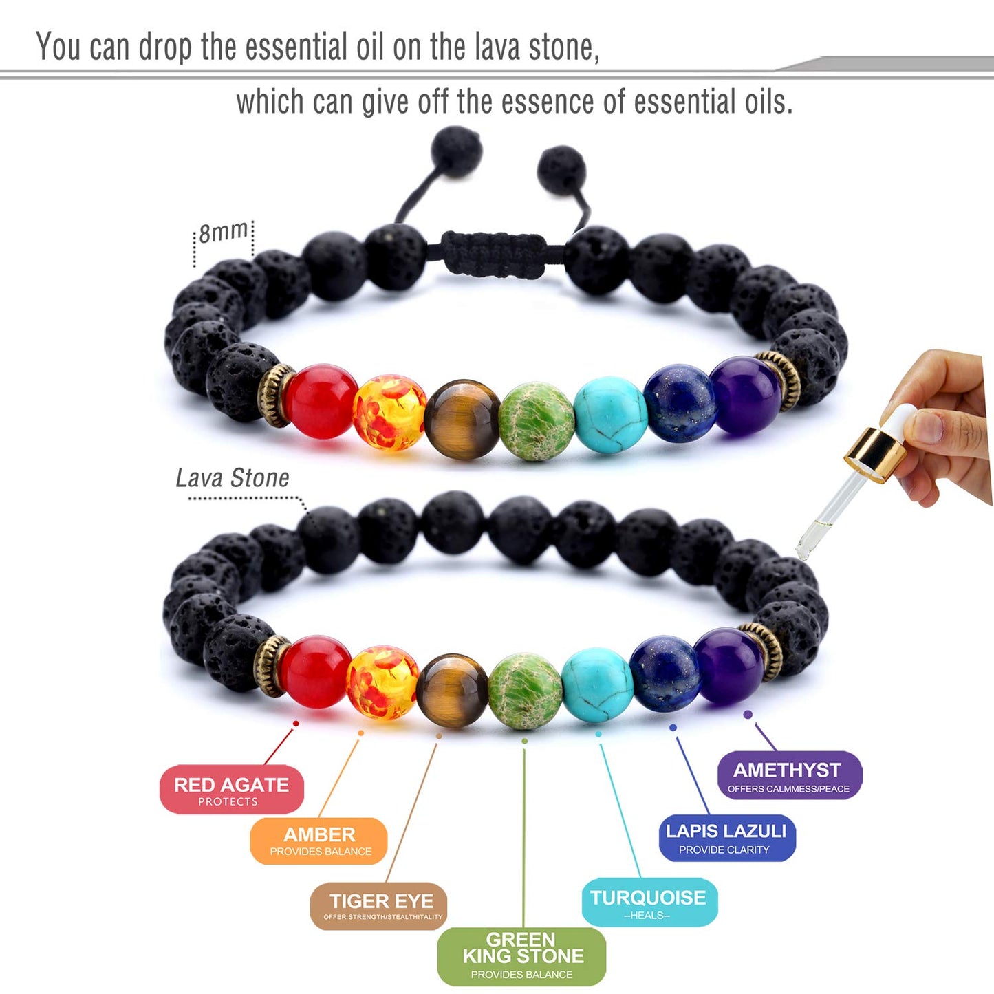 Hamoery Men Women 8mm Lava Rock Beads Chakra Bracelet Braided Rope Natural Stone Yoga Bracelet Bangle