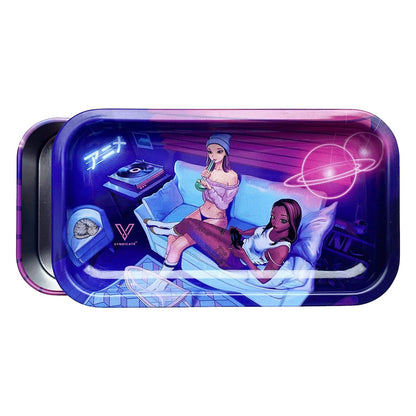 V. Syndicate 5" x 2.8" x 1.5" Mini Metal Storage Box with Lid - Airtight Lid to Avoid Moisture - Flex Your Style with 360 Print of Original Interactive Artwork on All Sides (Syndicase 2.0, Dank Diva)