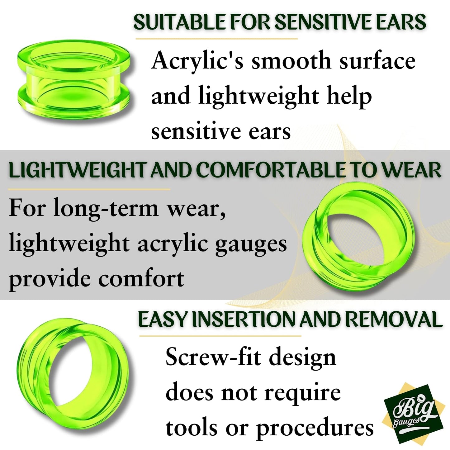 Pair of Green Acrylic flesh Tunnels External Piercing Jewelry Stretcher Screw-fit Ear Plugs Earring Lobe