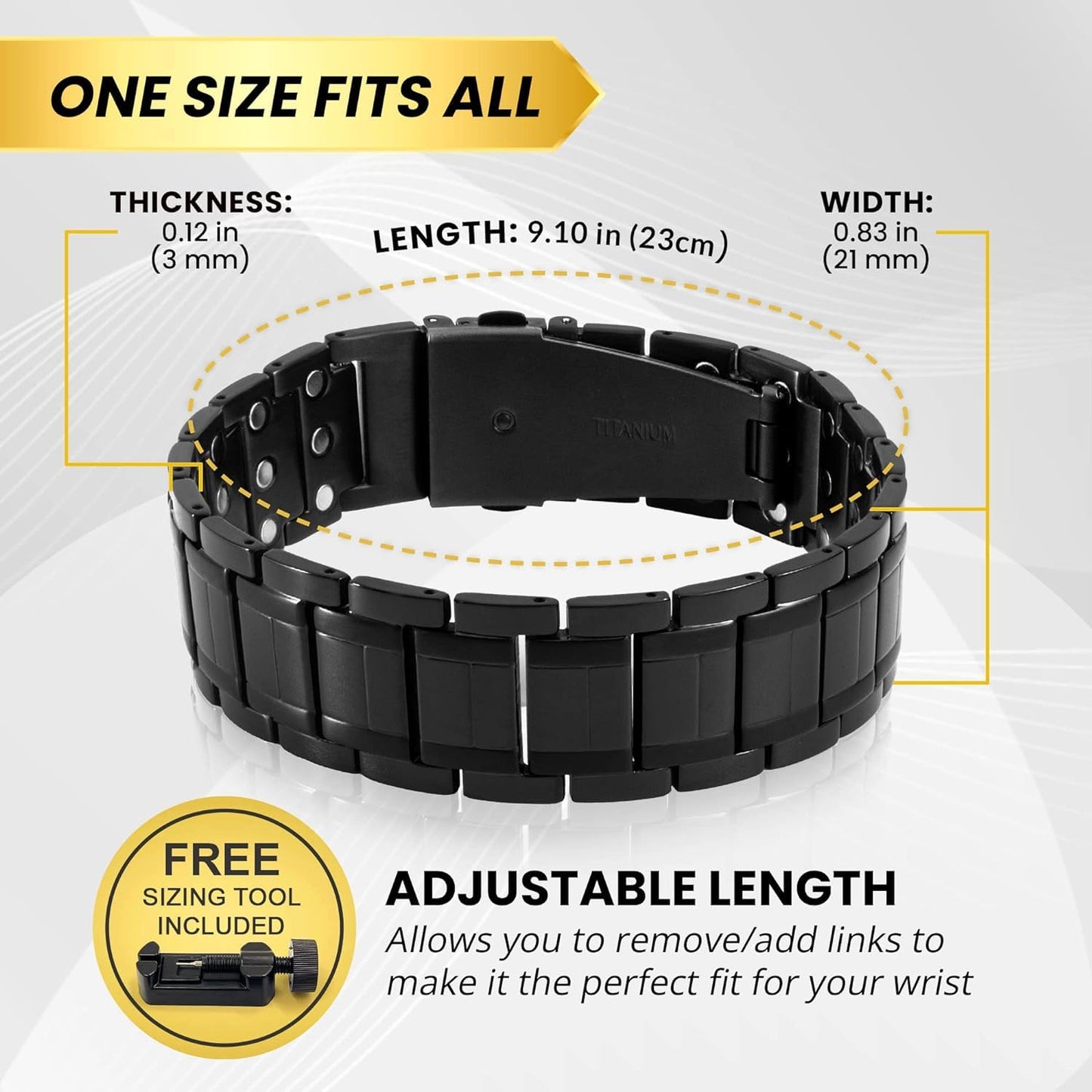 MagnetRX® 3X Strength Magnetic Bracelets for Men – Effective Titanium Mens Magnetic Bracelet – Premium Fold-Over Clasp & Adjustable Length with Sizing Tool & Gift Box (Black)