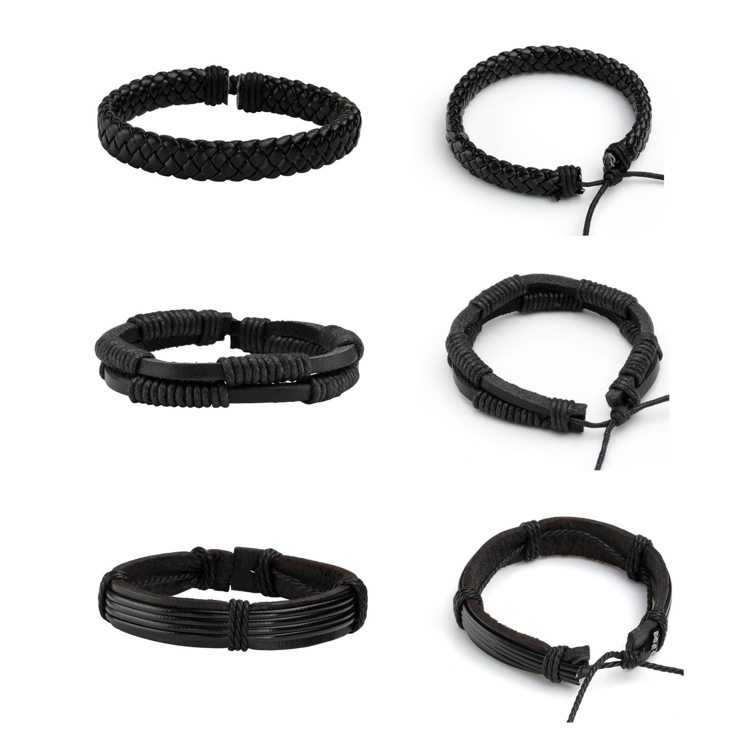 MILAKOO 6 Pcs Punk Braided Leather Bracelets for Men Women Cuff Wrap Wristbands Adjustable