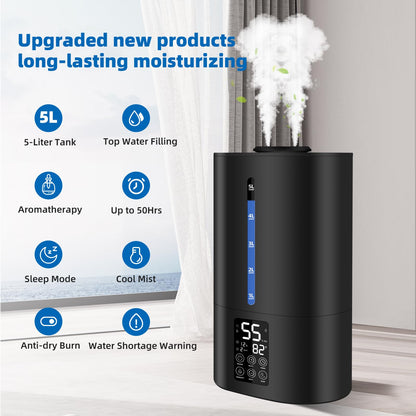 6L Humidifiers for Bedroom Large Room Home, Cool and Warm for Baby and Plants Mist Top Fill Desk Humidifiers Essential Oil Diffuser, Quiet with Adjustable Mist,360°Nozzle-Black