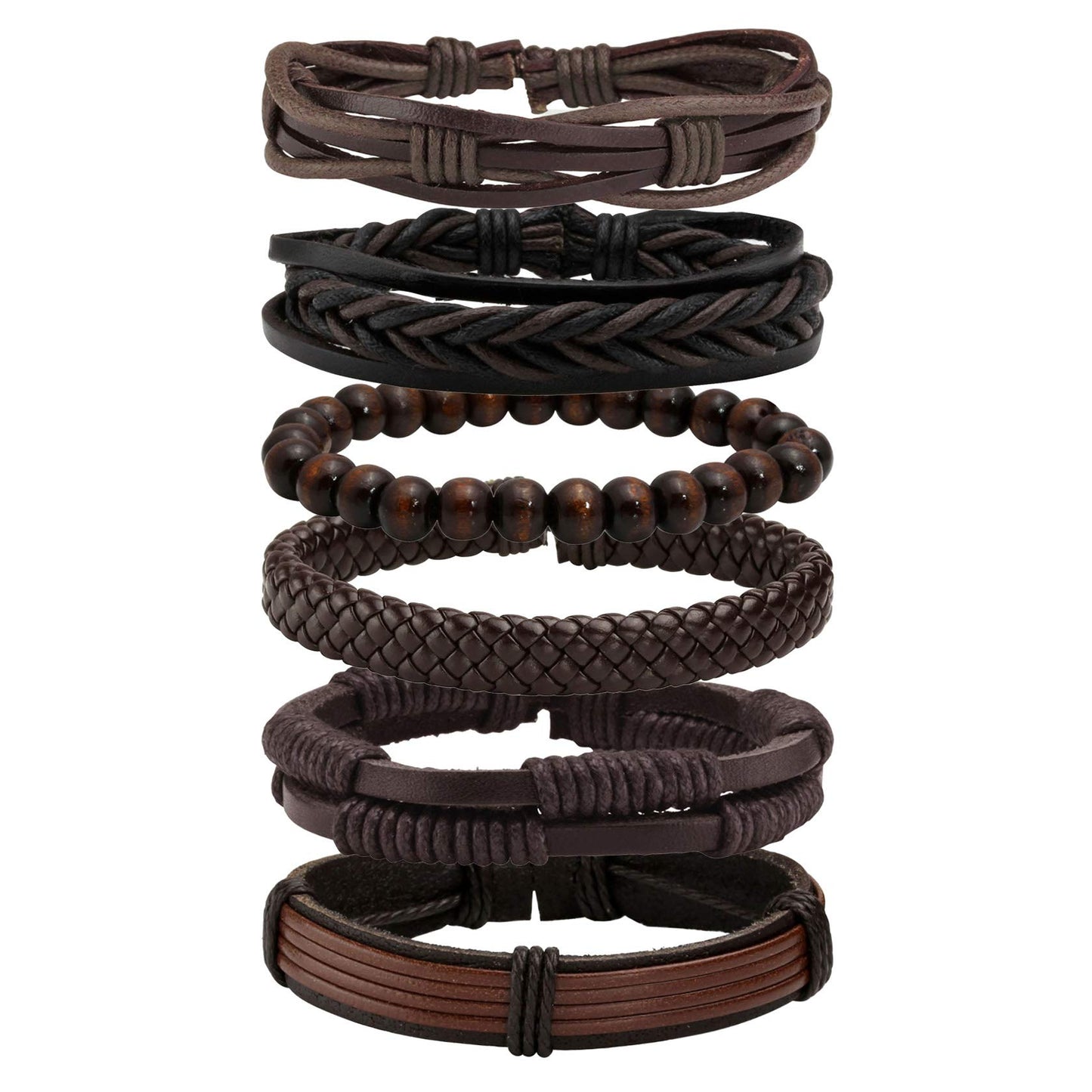 MILAKOO 6 Pcs Punk Braided Leather Bracelets for Men Women Cuff Wrap Wristbands Adjustable