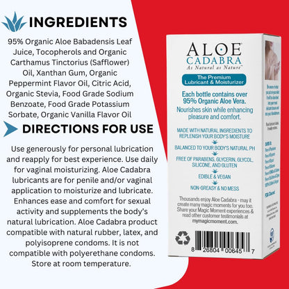 Aloe Cadabra Natural Water Based Personal Lubricant and Vaginal Moisturizer, Organic Aloe Lube for Men, Women and Couples, Non-Staining, pH Balanced (Unscented 2.5 Ounces, 1 Pack)