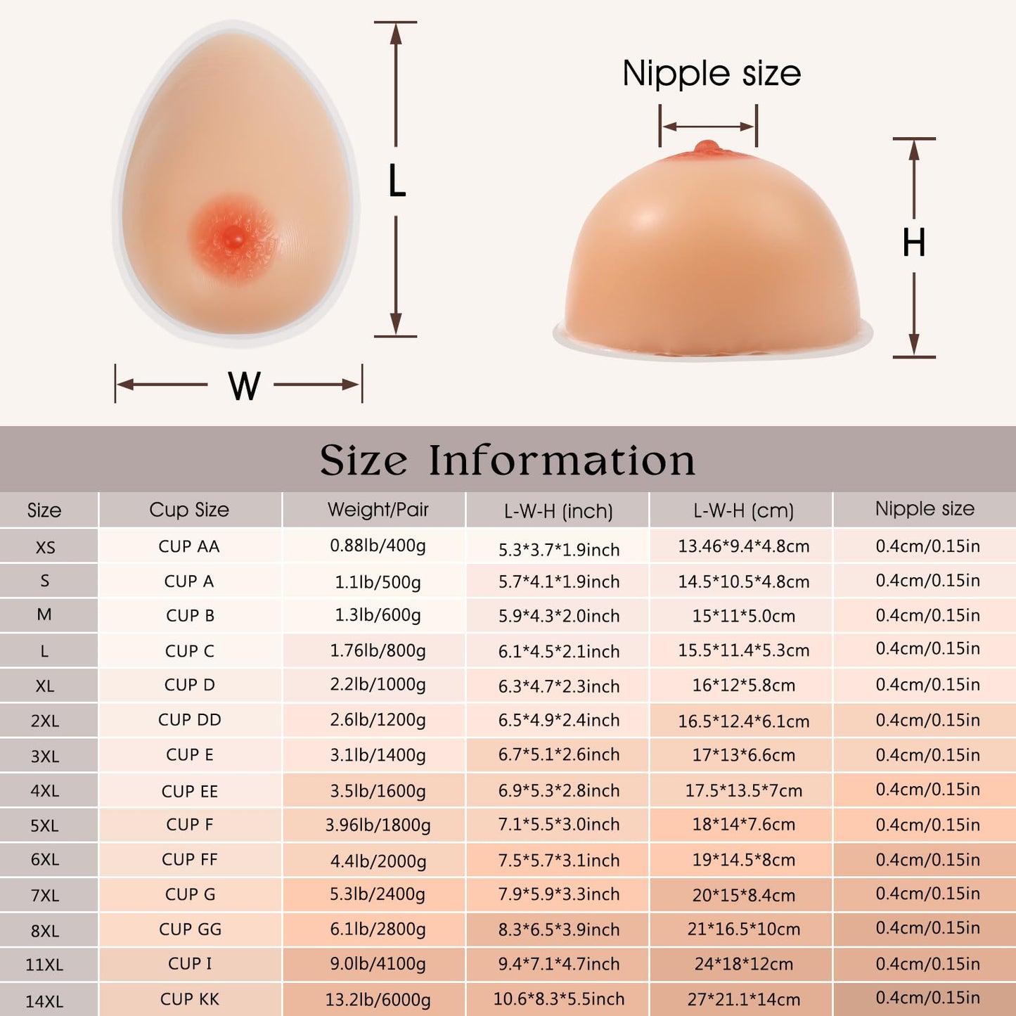 Vollence Self Adhesive Silicone Breast Forms Fake Boobs for Mastectomy Prosthesis Crossdresser Trans gender Cosplay