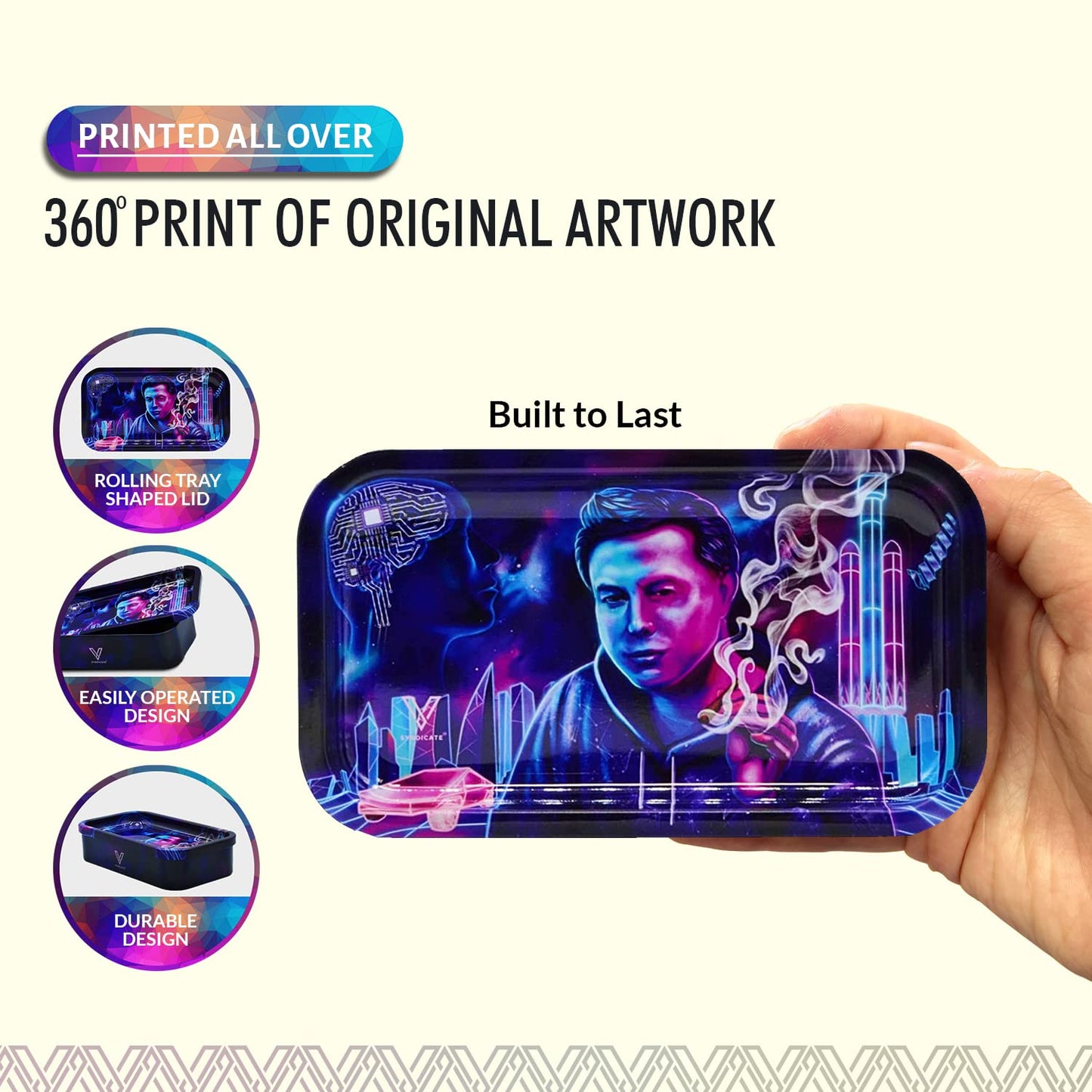 V. Syndicate 5" x 2.8" x 1.5" Mini Metal Storage Box with Lid - Airtight Lid to Avoid Moisture - Flex Your Style with 360 Print of Original Interactive Artwork on All Sides (Syndicase 2.0, Dank Diva)