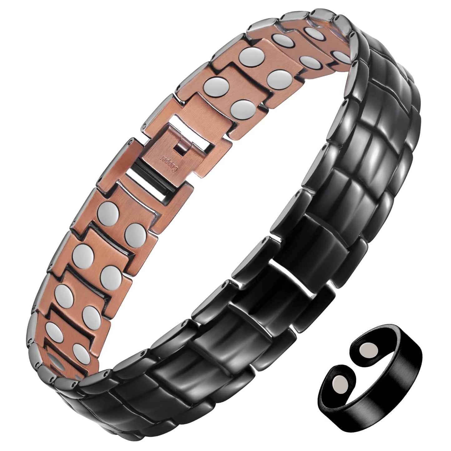 Feraco Men's Copper Magnetic Bracelet Elegant 99.99% Solid Copper Bracelets with Double-Row Strong Magnets, Magnetic Field Therapy Jewelry, Magnetic Field Therapy Jewelry