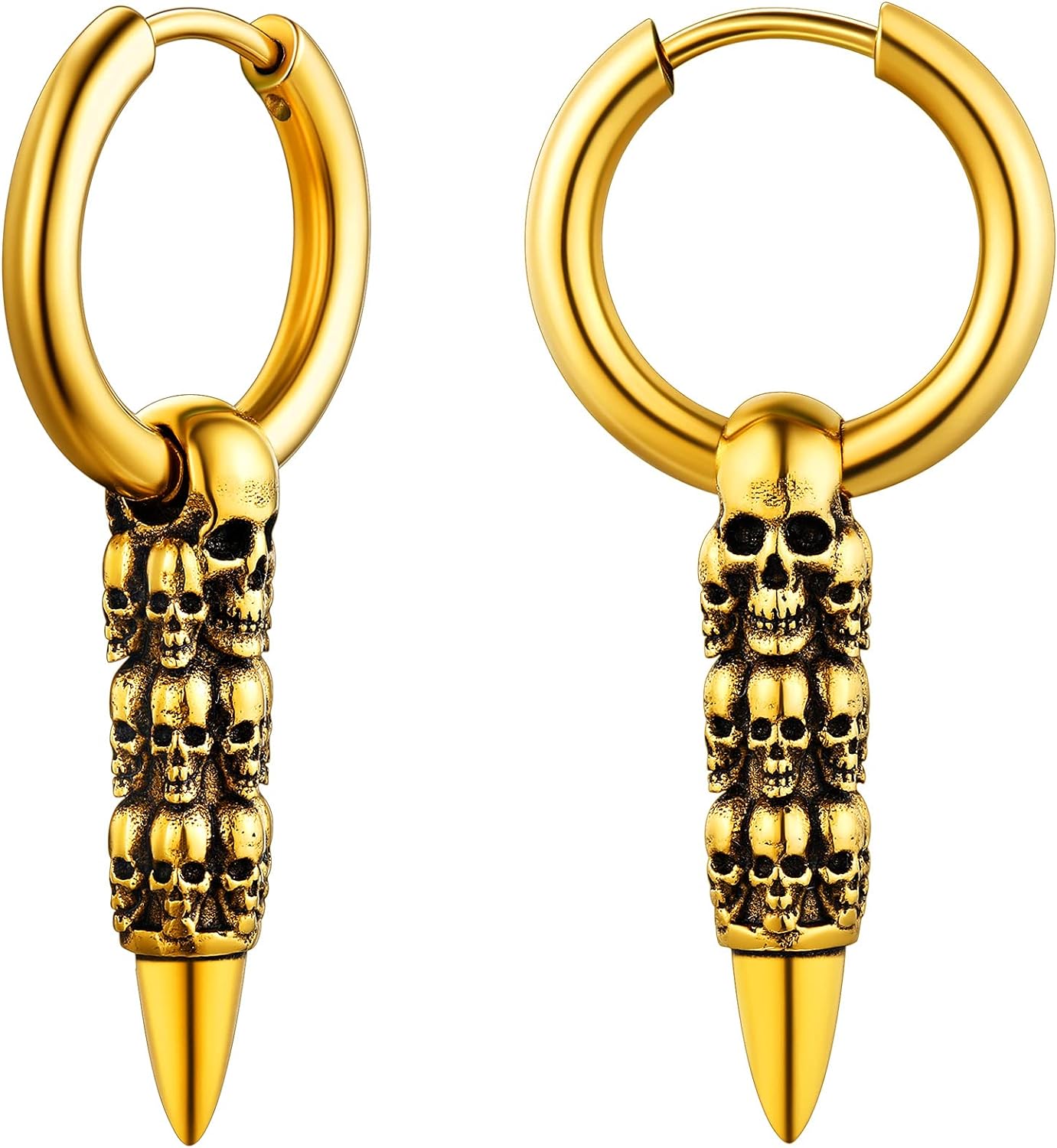 FaithHeart Punk Skull Earrings Stainless Steel/18K Gold Plated Gothic Skeleton Stud/Hoop Earrings for Women Man with Gift Packaging