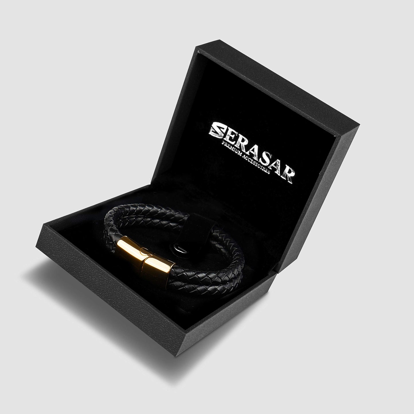 SERASAR Premium Leather Bracelet Men | Stainless Steel Magnetic Clasp | Three Colors | Jewelry Box Included