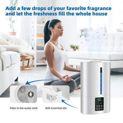 6L Humidifiers for Bedroom Large Room Home, Cool and Warm for Baby and Plants Mist Top Fill Desk Humidifiers Essential Oil Diffuser, Quiet with Adjustable Mist,360°Nozzle-Black