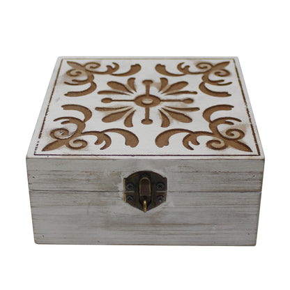 CVHOMEDECO. Rustic Metal Decorative Box Vintage Galvanized Storage Box with Lid and Hinged Square Stash Boxes for Photos, Jewelry, Keepsake and Gifts. Blue