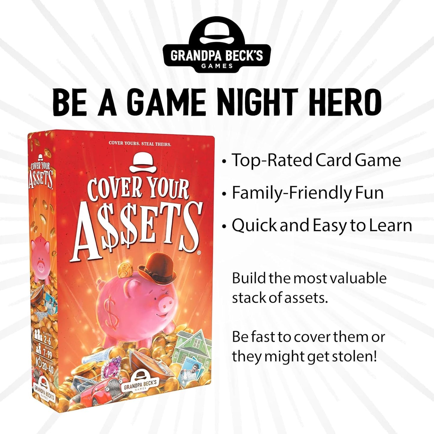 Grandpa Beck's Games Cover Your Assets Card Game | from The Creators of Skull King | Easy to Learn and Outrageously Fun for Kids, Teens, & Adults | 2-6 Players Ages 7+