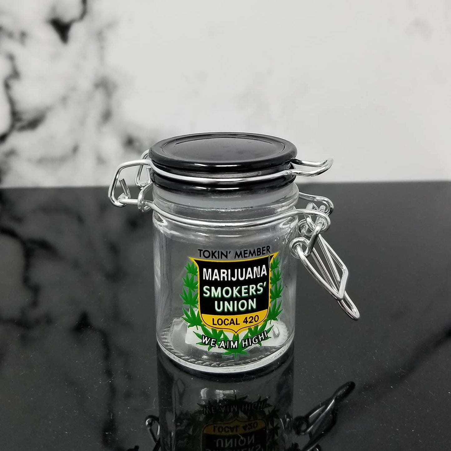 Airtight Glass Herb Mini Storage Jar with Clamping Lid in Choice of Design (Tokin Member Local 420)