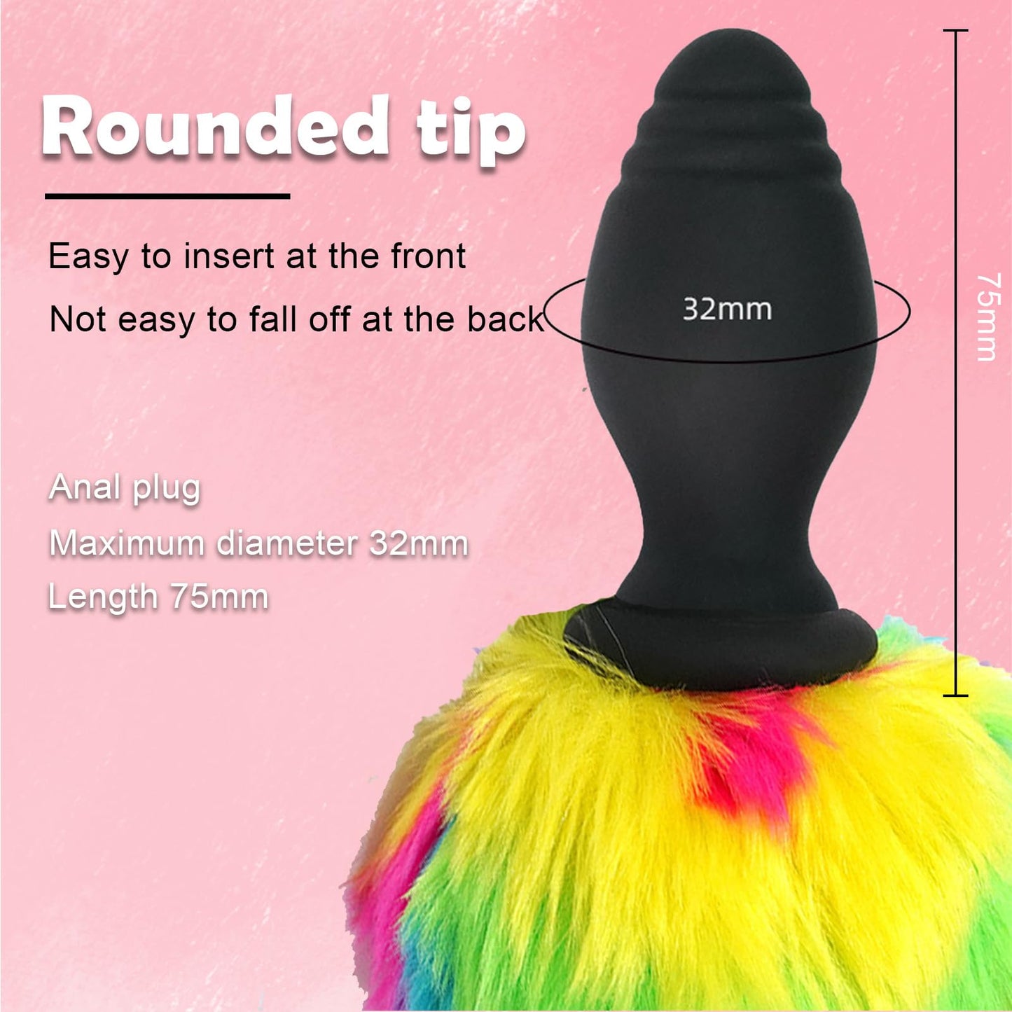 Bunny Tail Anal Plug Vibrator, Soft Silicone Butt Plug with Pink Faux Fur, Wireless Remote Control Design, Rabbit Tail Trainer for Adult Sex Toys for Role Play Cosplay Women, Men and Couples, Cute Sex