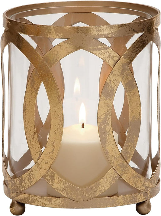 Deco 79 Metal Pillar Candle Lantern, 6" x 6" x 8", Gold