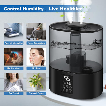 6L Humidifiers for Bedroom Large Room Home, Cool and Warm for Baby and Plants Mist Top Fill Desk Humidifiers Essential Oil Diffuser, Quiet with Adjustable Mist,360°Nozzle-Black