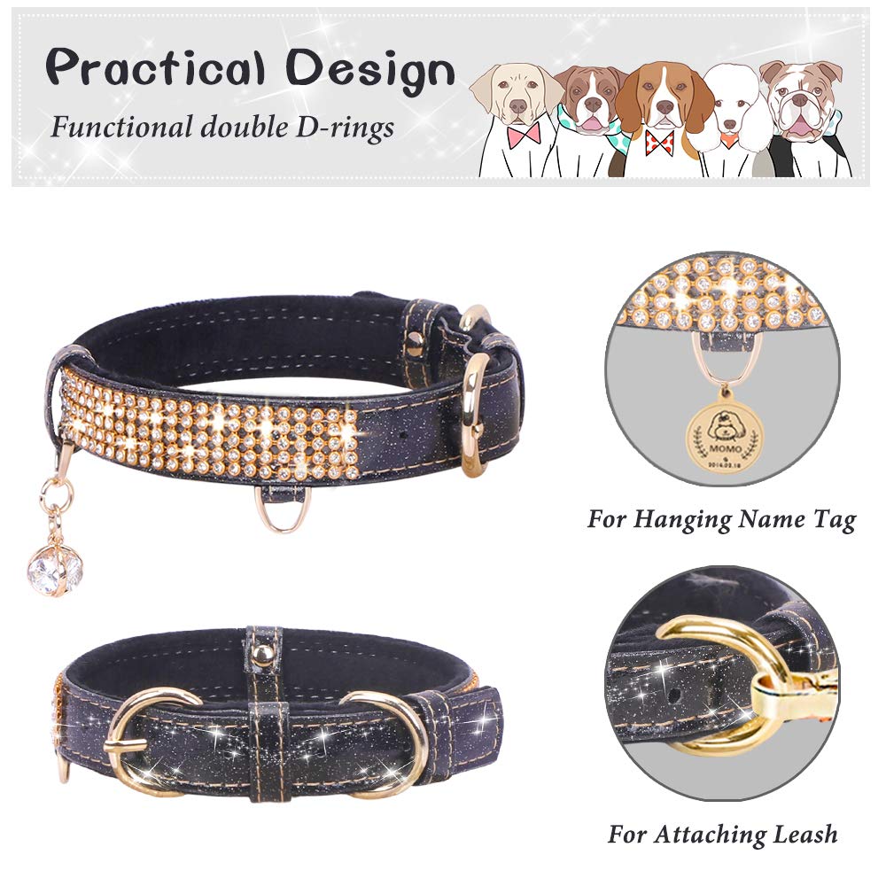 PetsHome Cat Collar, Dog Collar, [Bling Rhinestones] Premium PU Leather with Pendant Adjustable Collars for Cat and Small Dog Extra Small Silvery