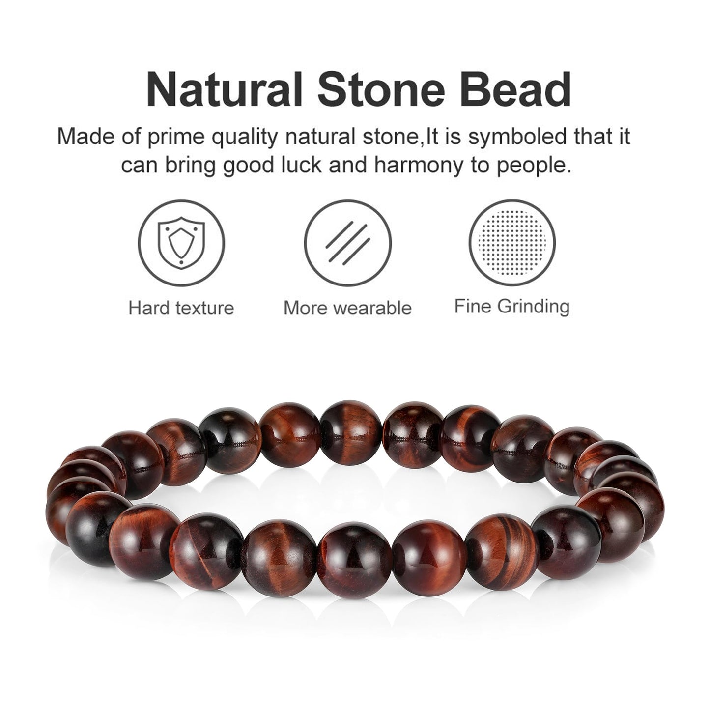 M MOOHAM Natural Stone Bracelets for Men - 8mm Tiger Eye | Matte Agate | Lava Rock Bracelets for Men Teen Boys Gifts Fathers Day Anniversary Birthday Gifts for Him