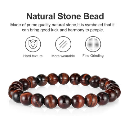 M MOOHAM Natural Stone Bracelets for Men - 8mm Tiger Eye | Matte Agate | Lava Rock Bracelets for Men Teen Boys Gifts Fathers Day Anniversary Birthday Gifts for Him