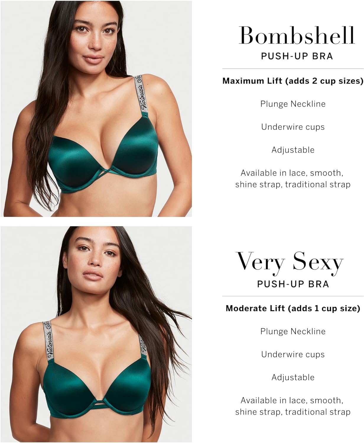 Victoria's Secret Very Sexy Push Up Bra, Adds 1 Cup, Shine Strap, Bras for Women (32A-38DD)