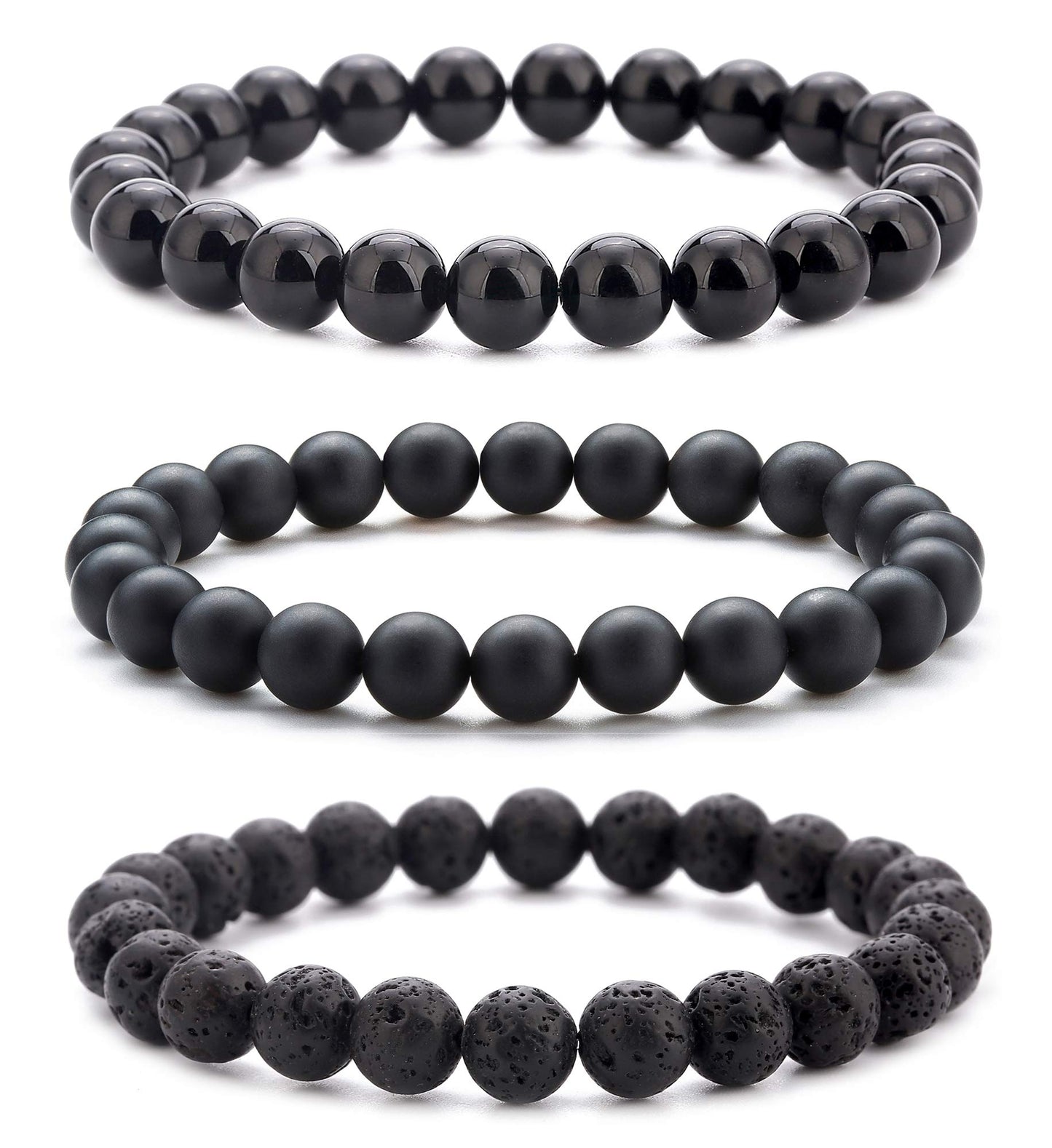 Hamoery Men Women 8mm Natural Stone Lava Rock Diffuser Bracelet Elastic Yoga Agate Beads Bracelet Bangle